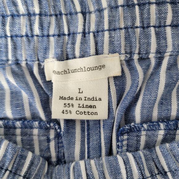 Beach Lunch Lounge Striped Linen Cotton Pants Tie Waist Coastal Cottagecore L - Picture 9 of 12